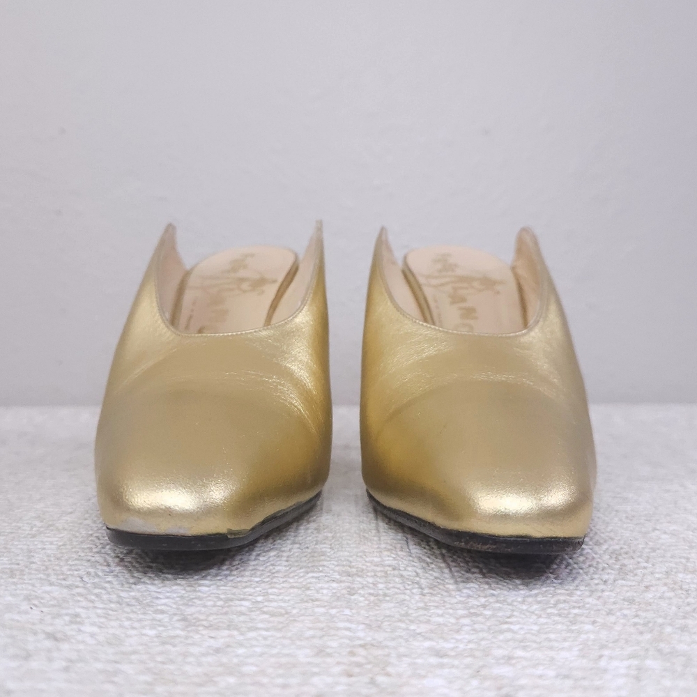 Vintage FREE LANCE Paris Mules Metallic Gold Leather Stiletto Heels Pumps EU 38 - Picture 5 of 12